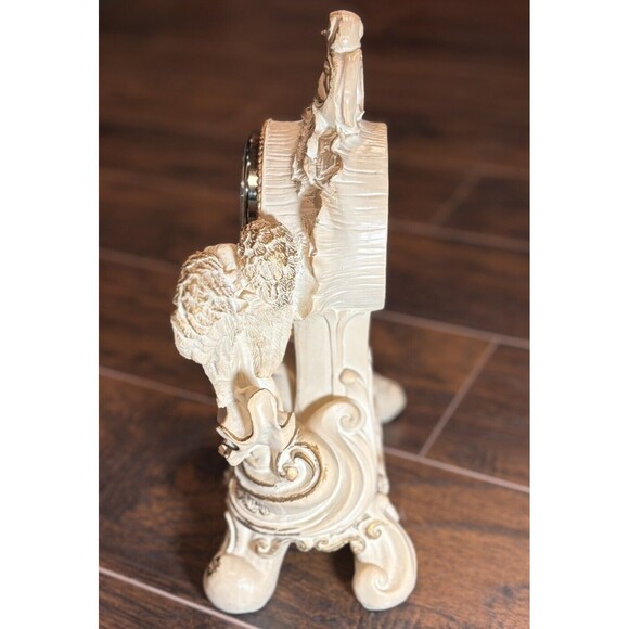 Vintage Double Angel Resin Desk Mantel Quartz Clock White/Gold Working - Picture 4 of 10